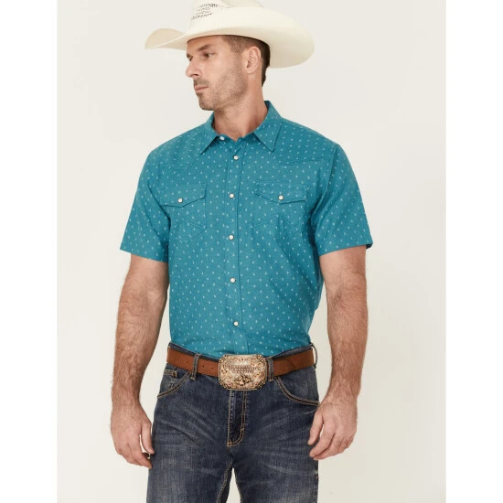 Outlet ???? Cody James Men's Field Day Chambray Geo Print Short Sleeve Snap Western ???? Shirt Blue ✨ 2 Outlet ???? Cody James Men's Field Day Chambray Geo Print Short Sleeve Snap Western ???? Shirt Blue ✨ - Image 2
