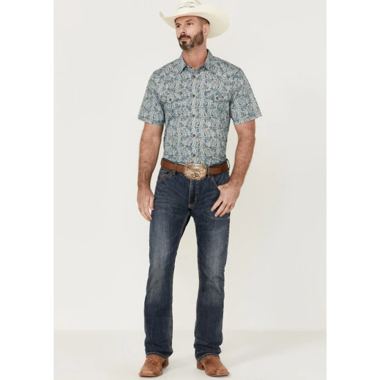 Flash Sale ???? Cody James Men's Vista Paisley Print Short Sleeve Snap Western ???? Shirt Blue ???? 2 Flash Sale ???? Cody James Men's Vista Paisley Print Short Sleeve Snap Western ???? Shirt Blue ???? - Image 2