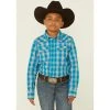 Budget ???? Cody James Boys' Briar Patch Plaid Long Sleeve Snap Western ???? Shirt Teal ????