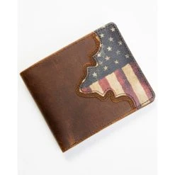 Outlet ???? Cody James Men's Brown Distressed Flag Bifold Wallet Red/white/blue ????