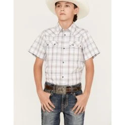 Flash Sale ⌛ Cody James Boys' Plaid Print Short Sleeve Western Snap ???? Shirt White ????