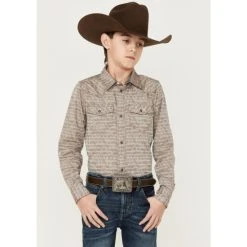 Best deal ???? Cody James Boys' Geo Print Long Sleeve Snap Western ???? Shirt Brown ⭐
