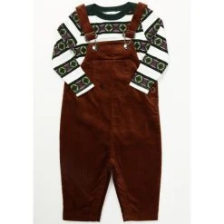 Hot Sale ⭐ Cody James Infant-Boys' Brown Overalls & Striped ???? Shirt Onesie Set Multi ????
