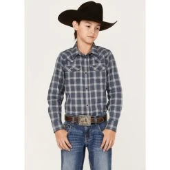 Deals ⌛ Cody James Boys' Plaid Print Long Sleeve Western Snap ???? Shirt Navy ????
