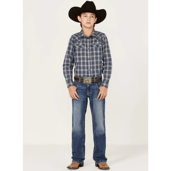 Deals ⌛ Cody James Boys' Plaid Print Long Sleeve Western Snap ???? Shirt Navy ???? 2 Deals ⌛ Cody James Boys' Plaid Print Long Sleeve Western Snap ???? Shirt Navy ???? - Image 2