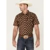 Cheap ???? Cody James Men's Jockey Paisley Print Short Sleeve Snap Western ???? Shirt Brown ????