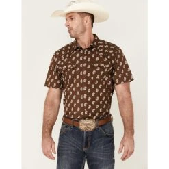 Cheap ???? Cody James Men's Jockey Paisley Print Short Sleeve Snap Western ???? Shirt Brown ????