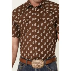 Cheap ???? Cody James Men's Jockey Paisley Print Short Sleeve Snap Western ???? Shirt Brown ???? -Cody James -shop unnamed file 2890