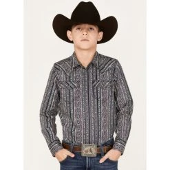 Budget ???? Cody James Boys' Paisley Stripe Print Long Sleeve Snap Western ???? Shirt Purple ⌛