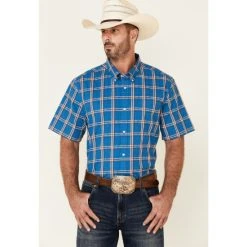 Cheapest ???? Cody James Core Men's Volt Plaid Short Sleeve Button-Down Western ???? Shirt Blue ⌛