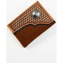 Hot Sale ???? Cody James Men's Basketweave Leather Checkbook Cover Rodeo Bifold Wallet Brown ????