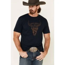 Brand new ???? Cody James Men's Desert Bull Skull Graphic Short Sleeve T-Shirt Navy ⭐
