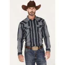 Discount ✔️ Cody James Men's Hull Vintage Stripe Snap Western ???? Shirt Blue ✨