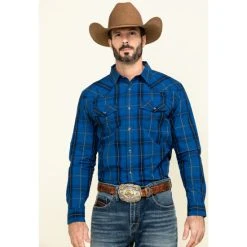 Deals ???? Cody James Men's Skedaddle Plaid Long Sleeve Western ???? Shirt - Tall Royal Blue ????