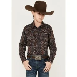 Best Pirce ???? Cody James Boys' Paisley Print Long Sleeve Snap Western ???? Shirt Brown ⌛
