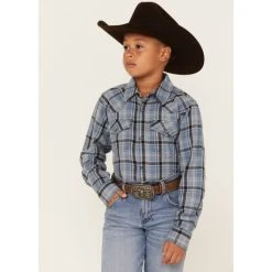 Outlet ⌛ Cody James Boys' Plaid Print Long Sleeve Snap Western Flannel ???? Shirt Blue ????
