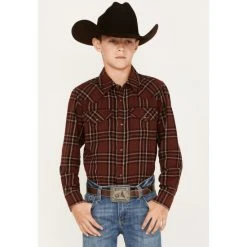 Deals ???? Cody James Boy's Plaid Print Long Sleeve Snap Flannel ???? Shirt Rust Copper ????