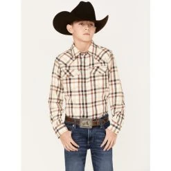 Best deal ⌛ Cody James Boys' Plaid Print Long Sleeve Western Snap Flannel ???? Shirt Cream ????