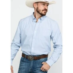 Flash Sale ???? Cody James Core Men's Pinpoint Dobby Geo Print Long Sleeve Western ???? Shirt Blue ????