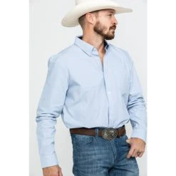 Flash Sale ???? Cody James Core Men's Pinpoint Dobby Geo Print Long Sleeve Western ???? Shirt Blue ???? -Cody James -shop unnamed file 3676