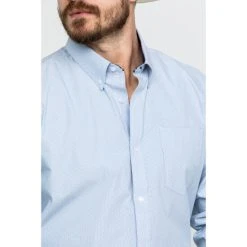 Flash Sale ???? Cody James Core Men's Pinpoint Dobby Geo Print Long Sleeve Western ???? Shirt Blue ???? -Cody James -shop unnamed file 3677