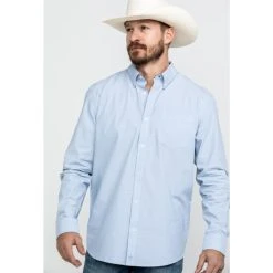 Flash Sale ???? Cody James Core Men's Pinpoint Dobby Geo Print Long Sleeve Western ???? Shirt Blue ???? -Cody James -shop unnamed file 3678