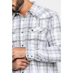 Hot Sale ???? Cody James Men's Ghost Rider Plaid Long Sleeve Western ???? Shirt Grey ✔️ -Cody James -shop unnamed file 3683
