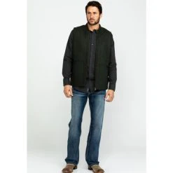 Budget ???? Cody James Men's Grover Wool Blend Leather Pocket Vest Olive ???? -Cody James -shop unnamed file 3721