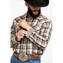 Hot Sale ???? Cody James Men's Sand Storm Plaid Long Sleeve Western Flannel ???? Shirt Grey ✔️ -Cody James -shop unnamed file 3731