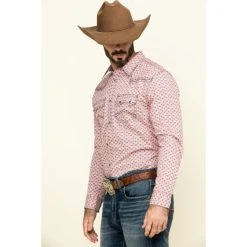 Best Sale ???? Cody James Men's Basket Case Geo Print Long Sleeve Western ???? Shirt Coral ❤️ -Cody James -shop unnamed file 3852