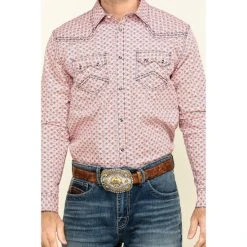 Best Sale ???? Cody James Men's Basket Case Geo Print Long Sleeve Western ???? Shirt Coral ❤️ -Cody James -shop unnamed file 3853