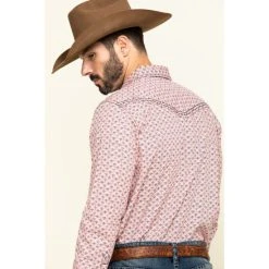 Best Sale ???? Cody James Men's Basket Case Geo Print Long Sleeve Western ???? Shirt Coral ❤️ -Cody James -shop unnamed file 3854