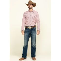 Best Sale ???? Cody James Men's Basket Case Geo Print Long Sleeve Western ???? Shirt Coral ❤️ -Cody James -shop unnamed file 3855