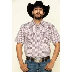 Best Sale ✨ Cody James Men's Kaleidoscope Geo Print Short Sleeve Western ???? Shirt Maroon ????