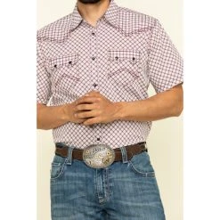 Best Sale ✨ Cody James Men's Kaleidoscope Geo Print Short Sleeve Western ???? Shirt Maroon ???? -Cody James -shop unnamed file 3864
