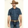 Budget ???? Cody James Men's Paisley Check Plaid Short Sleeve Western ???? Shirt Blue ????