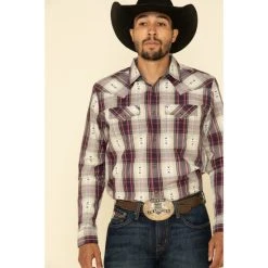 Wholesale ???? Cody James Men's Las Cruces Large Plaid Long Sleeve Western ???? Shirt Maroon ????