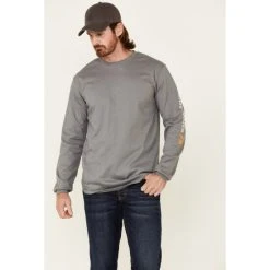 Hot Sale ???? Cody James Men's Light Grey FR Logo Long Sleeve Work T-Shirt ⌛