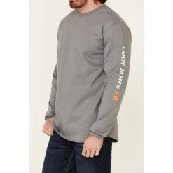 Hot Sale ???? Cody James Men's Light Grey FR Logo Long Sleeve Work T-Shirt ⌛ -Cody James -shop unnamed file 3935