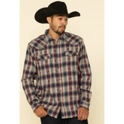 Deals ???? Cody James Men's High Plains Dobby Plaid Long Sleeve Western Flannel ???? Shirt Burgundy/navy ????
