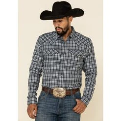 Deals ???? Cody James Men's Ash Small Plaid Long Sleeve Western Flannel ???? Shirt Navy ⌛