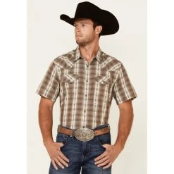 Coupon ???? Cody James Men's Lanyard Dobby Plaid Short Sleeve Snap Western ???? Shirt Olive ????