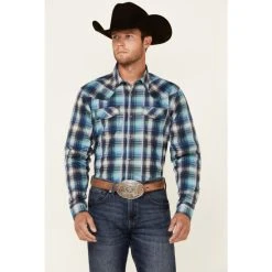Coupon ???? Cody James Men's Mission Large Plaid Long Sleeve Snap Western ???? Shirt - Big & Tall Blue ⭐