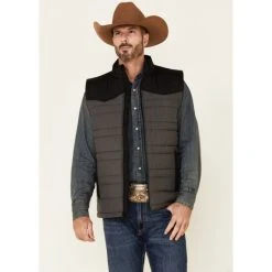 Discount ???? Cody James Men's Charcoal Adobe Nylon Color-Block Zip-Front Puffer Vest ????