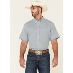 Buy ❤️ Cody James Core Men's Clovis Dobby Geo Print Short Sleeve Button-Down Western ???? Shirt Blue ????