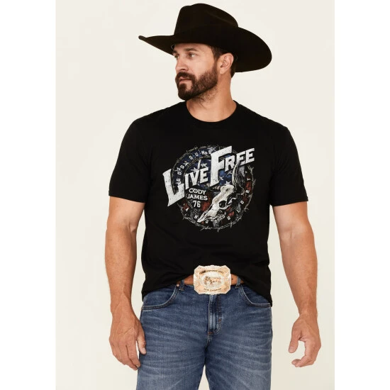 Hot Sale ⌛ Cody James Men's Live Free Barb Wire Circle Graphic Short Sleeve T-Shirt Black ???? 1 Hot Sale ⌛ Cody James Men's Live Free Barb Wire Circle Graphic Short Sleeve T-Shirt Black ????