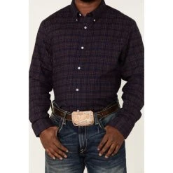 Hot Sale ???? Cody James Core Brutus Dobby Geo Print Long Sleeve Button Down Western ???? Shirt For Men Navy ???? -Cody James -shop unnamed file 4176