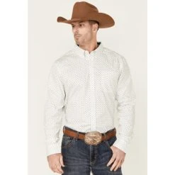 Cheap ???? Cody James Core Men's Old Soul Mini Geo Print Long Sleeve Button-Down Western ???? Shirt White ????