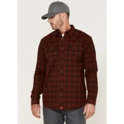 Cheap ???? Cody James Men's FR Plaid Long Sleeve Snap Work ???? Shirt Dark Red ????