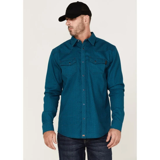 Outlet ???? Cody James Men's FR Geo Print Long Sleeve Snap Work ???? Shirt Blue ✨ 1 Outlet ???? Cody James Men's FR Geo Print Long Sleeve Snap Work ???? Shirt Blue ✨